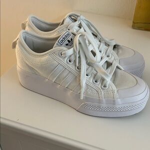 Adidas Nizza Women's Cream and White Platform Sneakers